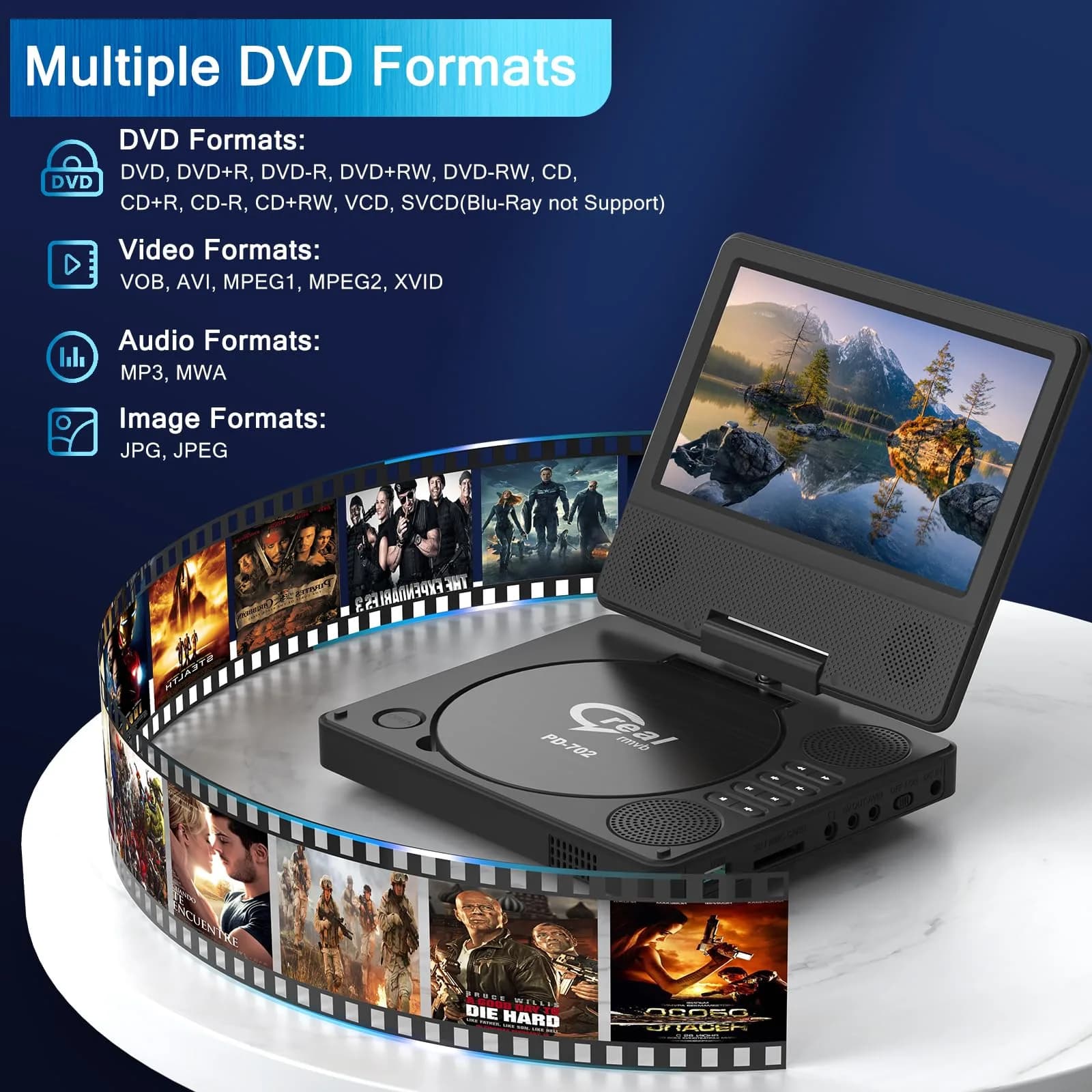 PJGCWB Portable DVD Player 7.5" Swivel Display | 5-Hour Battery, Car Mount Included - view 7