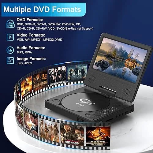 PJGCWB Portable DVD Player 7.5" Swivel Display | 5-Hour Battery, Car Mount Included thumbnail 7