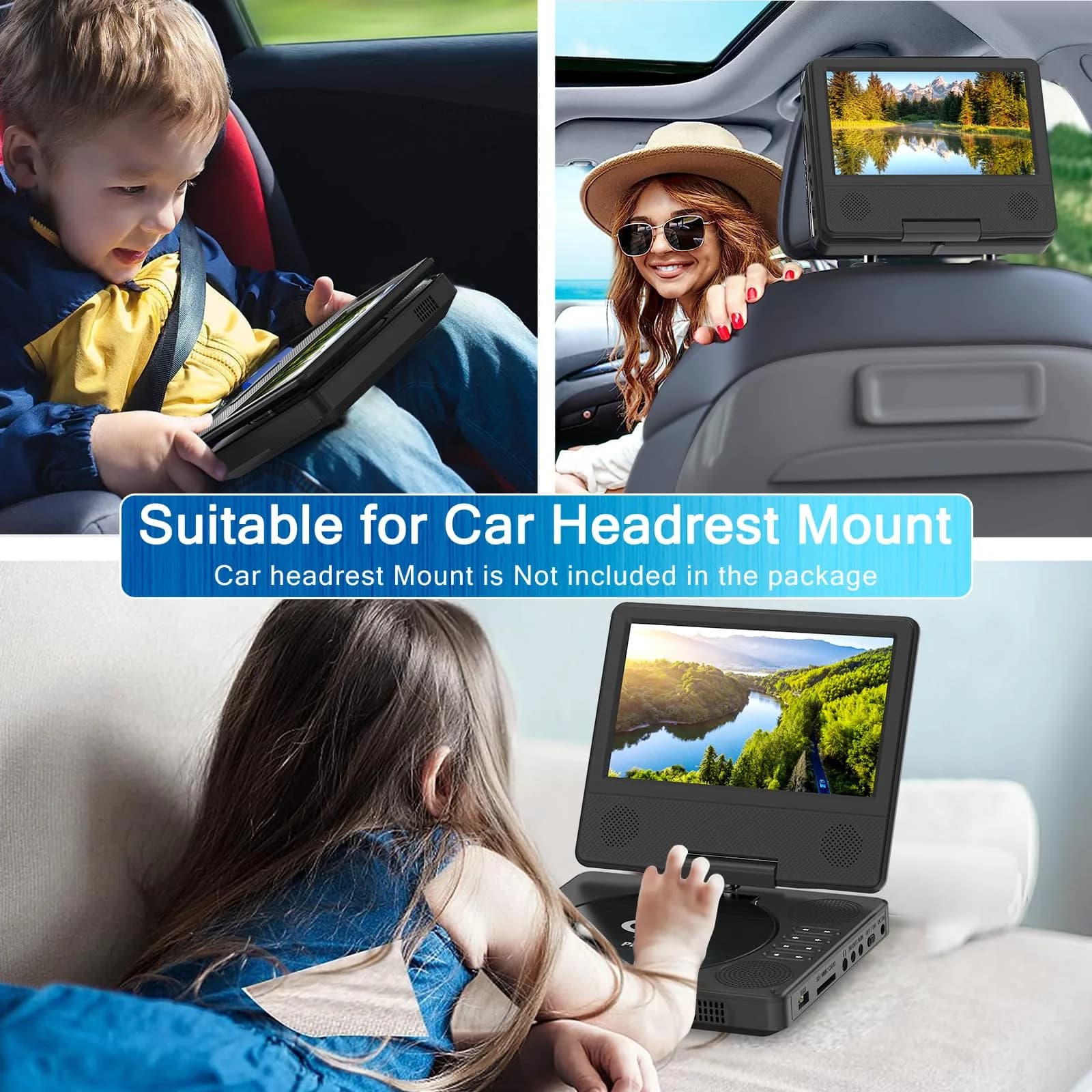 PJGCWB Portable DVD Player 7.5" Swivel Display | 5-Hour Battery, Car Mount Included - view 2