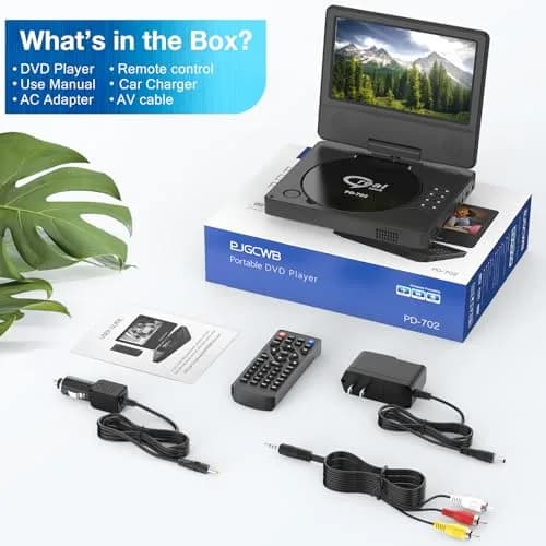 PJGCWB Portable DVD Player 7.5" Swivel Display | 5-Hour Battery, Car Mount Included thumbnail 3