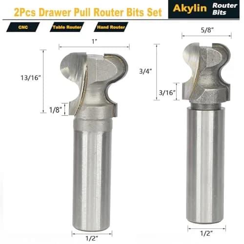 Akylin 2Pcs Finger Pull Router Bit Set 1/2" Shank | Drawer Handle Making Tool thumbnail 2