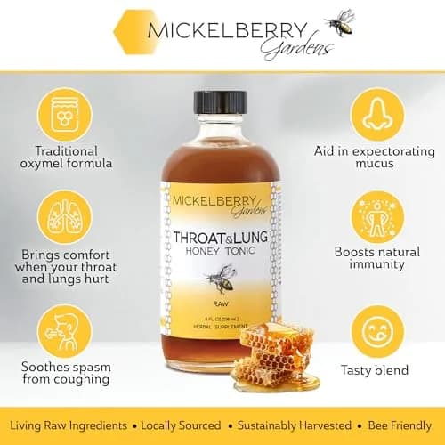 Mickelberry Gardens Throat Lung Honey Tonic 8oz 2 Pack | Natural Sore Throat Relief & Immune Support thumbnail 2