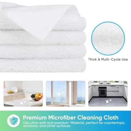 HOMEXCEL White Microfiber Cleaning Cloth 11.5"x 11.5" | Scratch-Free & Super Absorbent for Car & Home thumbnail 2
