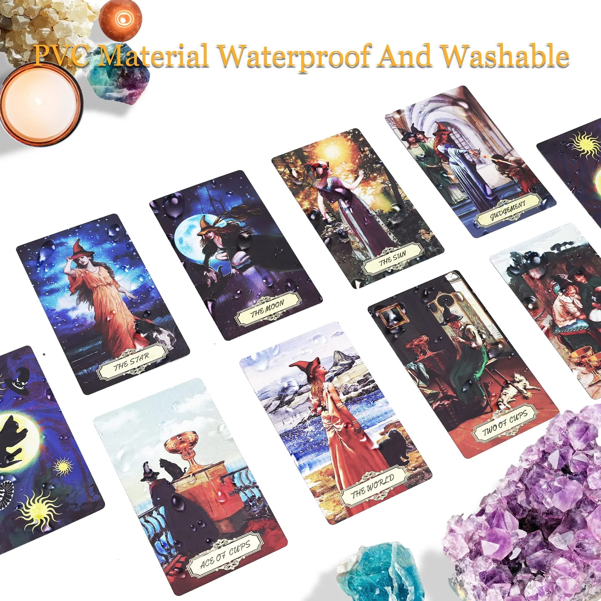 KIINO Purple Gold Foil Tarot Cards - 78 Waterproof PVC Cards with Guide Book & Box - view 3