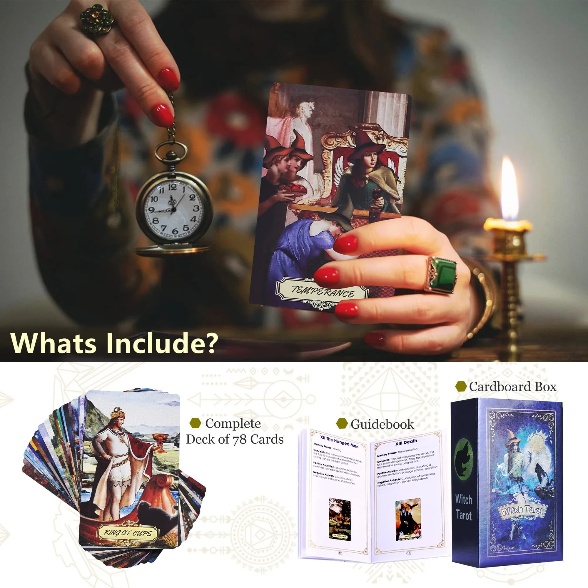 KIINO Purple Gold Foil Tarot Cards - 78 Waterproof PVC Cards with Guide Book & Box - view 4