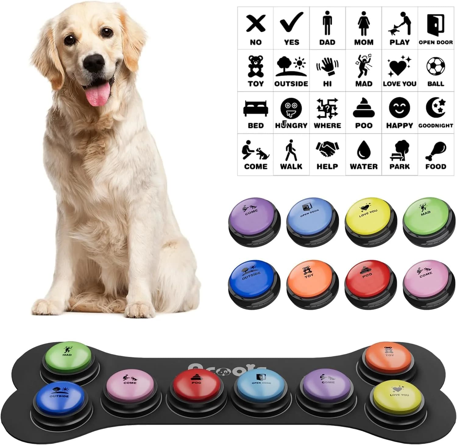 Acools Dog Buttons for Communication, 8 Pcs Recordable Voice Pet Buzzer Training Buttons Set with Mat | Dog Talking Buttons