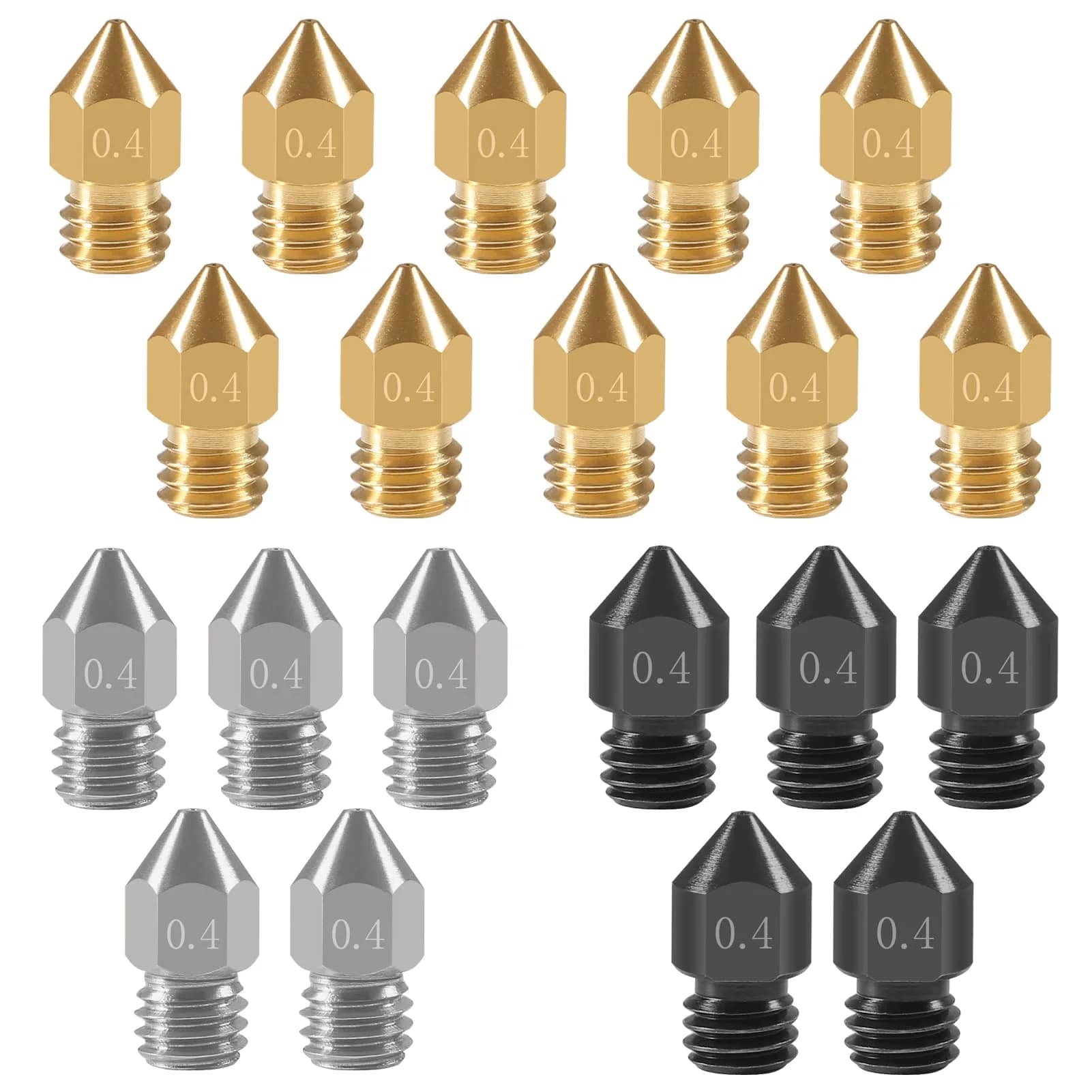 UMLIFE 20PCS 3D Printer Nozzles 0.4mm | Hardened Steel, Stainless & Brass, Compatible with Creality & Makerbot
