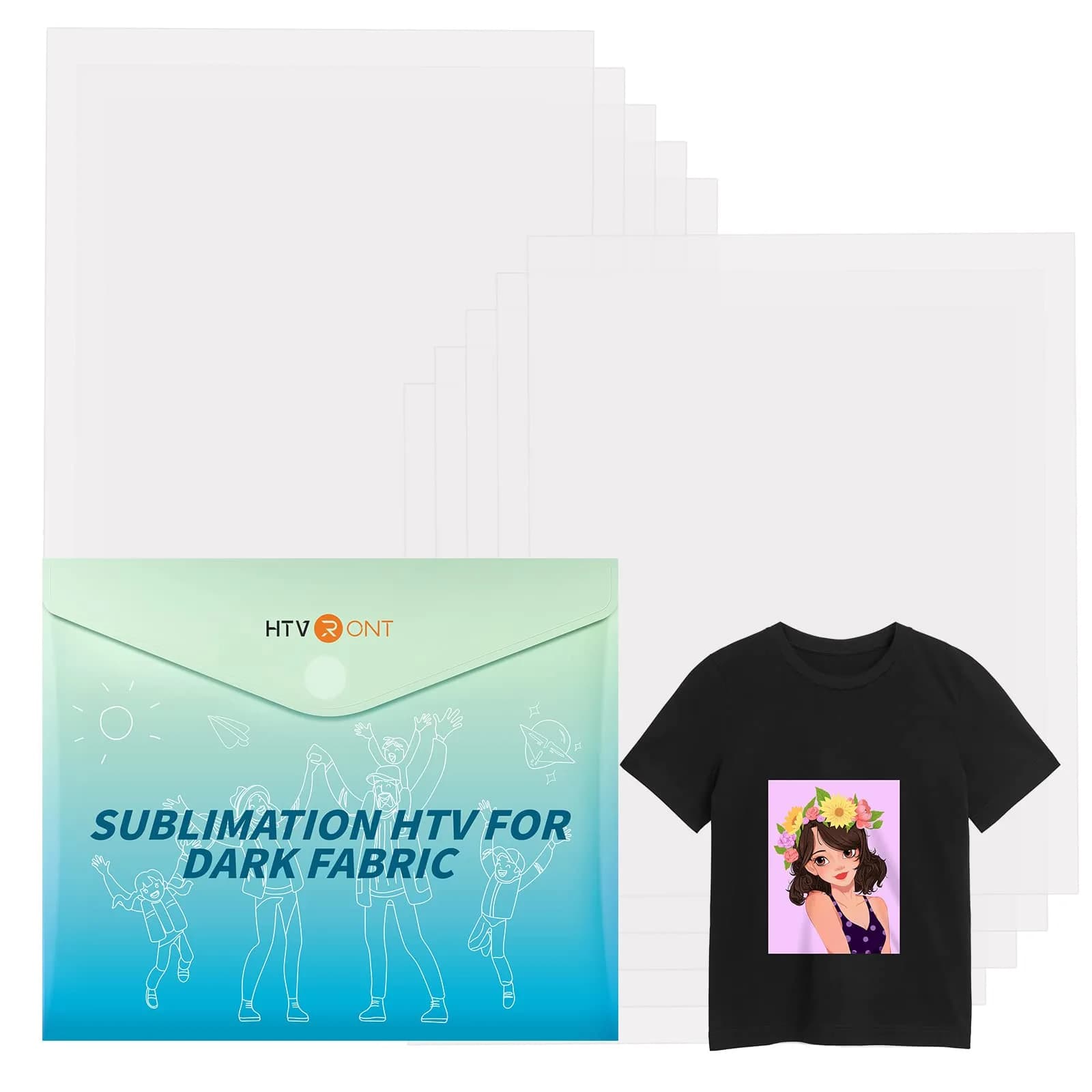 HTVRONT Sublimation HTV Sheets for Cotton Fabric 30.5x25.4 cm (12x10'') Matte 10 Pack | Vivid Colors on Dark & Light Cotton