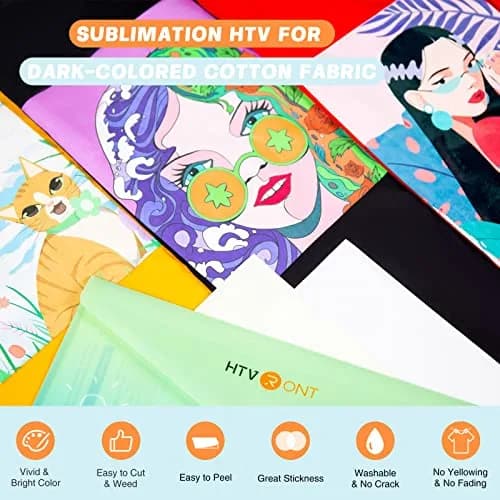HTVRONT Sublimation HTV Sheets for Cotton Fabric 30.5x25.4 cm (12x10'') Matte 10 Pack | Vivid Colors on Dark & Light Cotton thumbnail 2