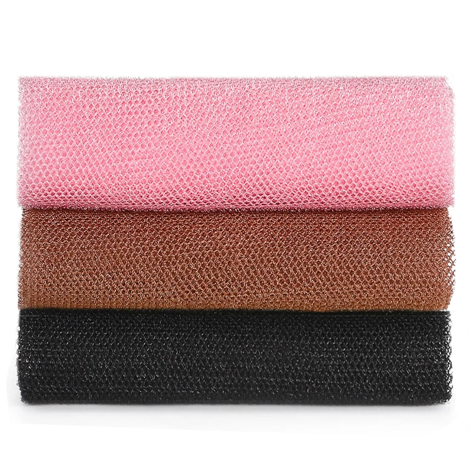 JASSINS African Net Sponge Authentic Body Shower Scrubber 3Pcs | Exfoliates Dead Skin, Dirt, Oil — Black+Coffee+Pink