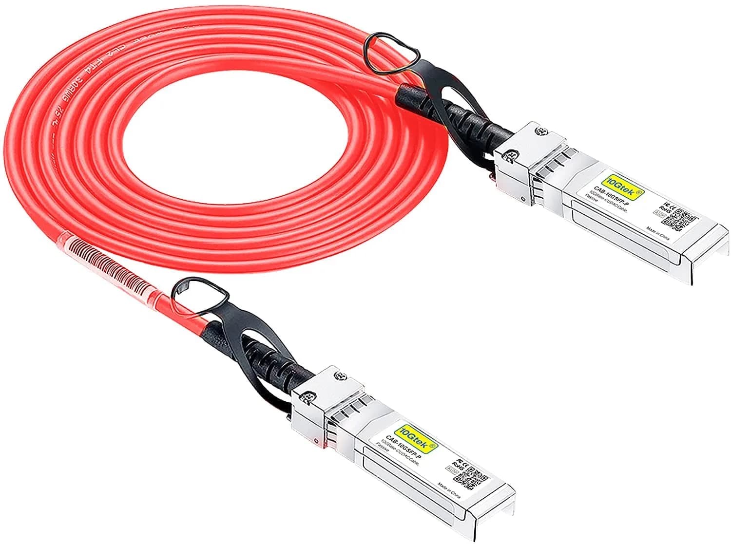 10Gtek Red 10Gbps SFP+ DAC Cable 5m (16.4ft) | Passive Copper Twinax for Cisco, Ubiquiti, Netgear — Red