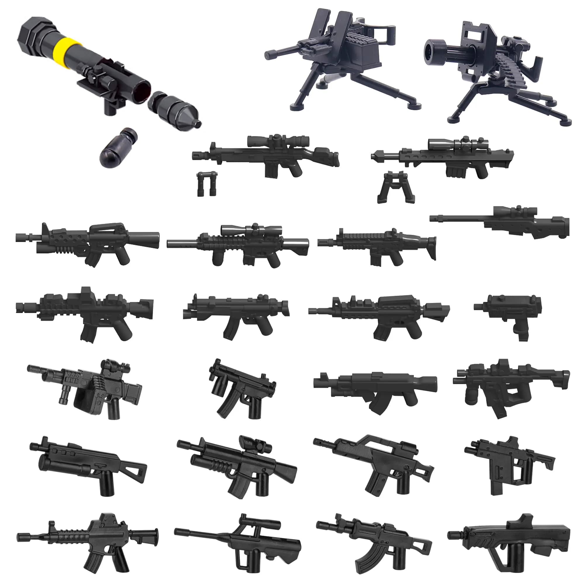 HIMIRICH Weapons Pack Military Toy Set Building Blocks 22 Pcs | Army Equipment & Accessories for Kids — Black
