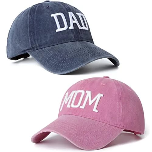 Aeonda Mom and Dad Hats Set of 2 Washed Cotton 3D Embroidered Baseball Caps | Adjustable Buckle Closure thumbnail 1