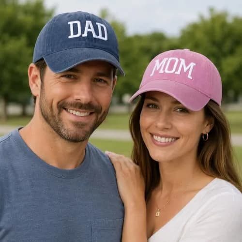 Aeonda Mom and Dad Hats Set of 2 Washed Cotton 3D Embroidered Baseball Caps | Adjustable Buckle Closure thumbnail 3