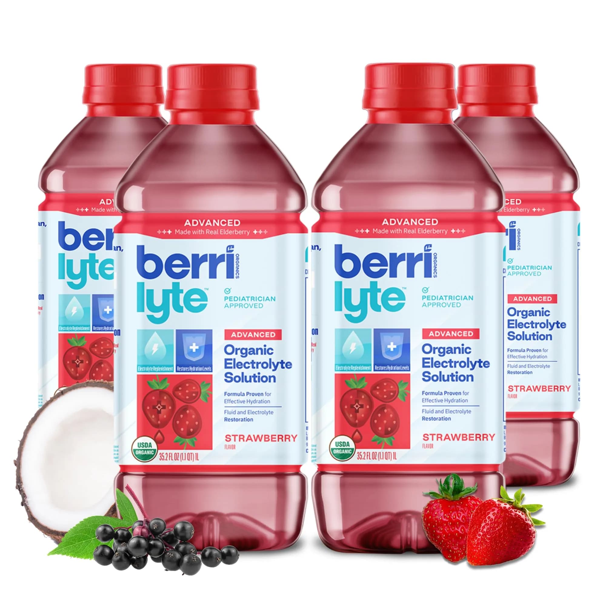BERRILYTE Plant Based Organic Electrolyte Solution 1L | Pediatric Rehydration with Natural Electrolytes