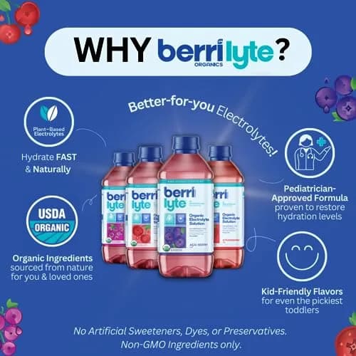 BERRILYTE Plant Based Organic Electrolyte Solution 1L | Pediatric Rehydration with Natural Electrolytes thumbnail 5