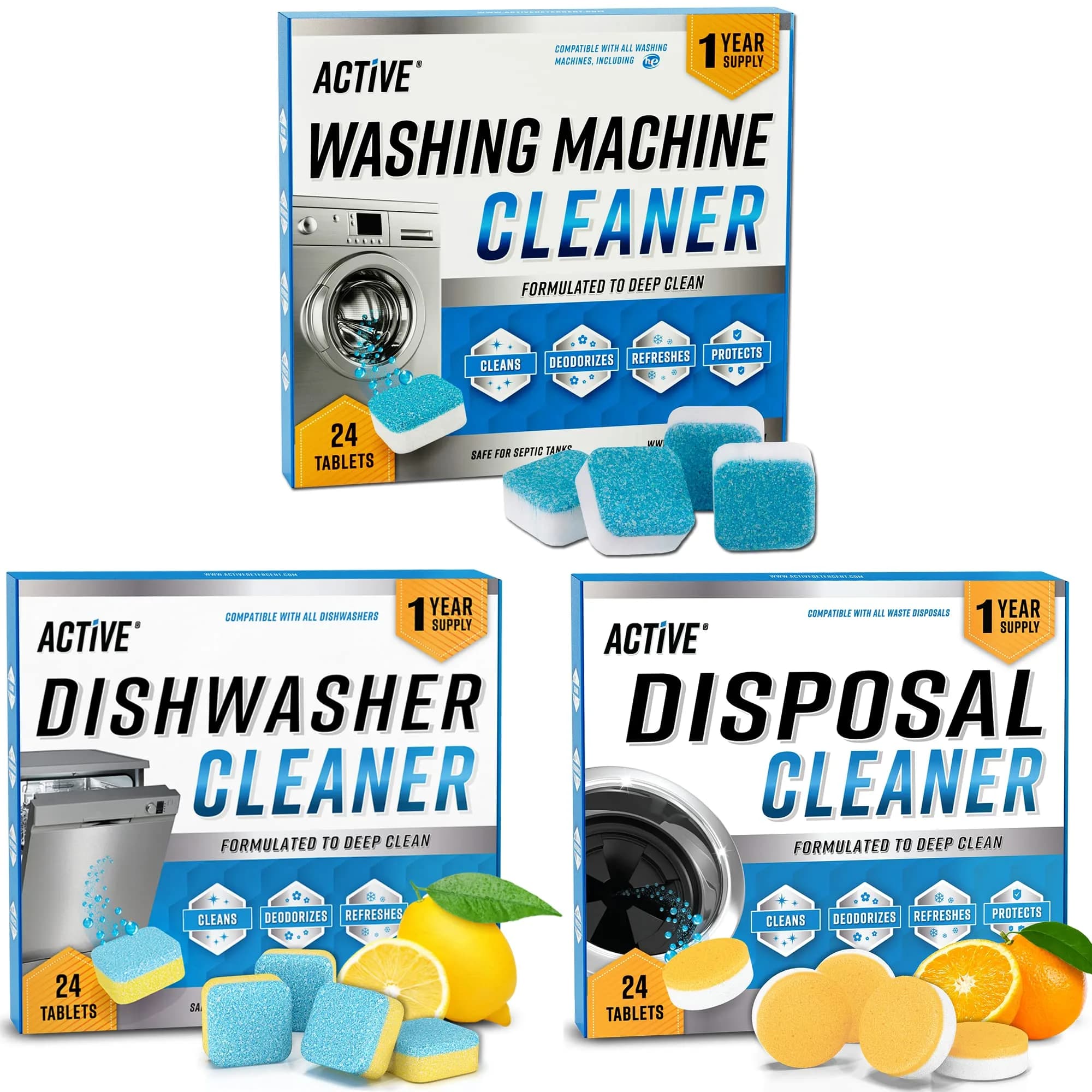 ACTIVE Appliance Cleaning Tablets 72 Count (2.5 oz) | Cleans Washers, Dishwashers, Disposals - main product image