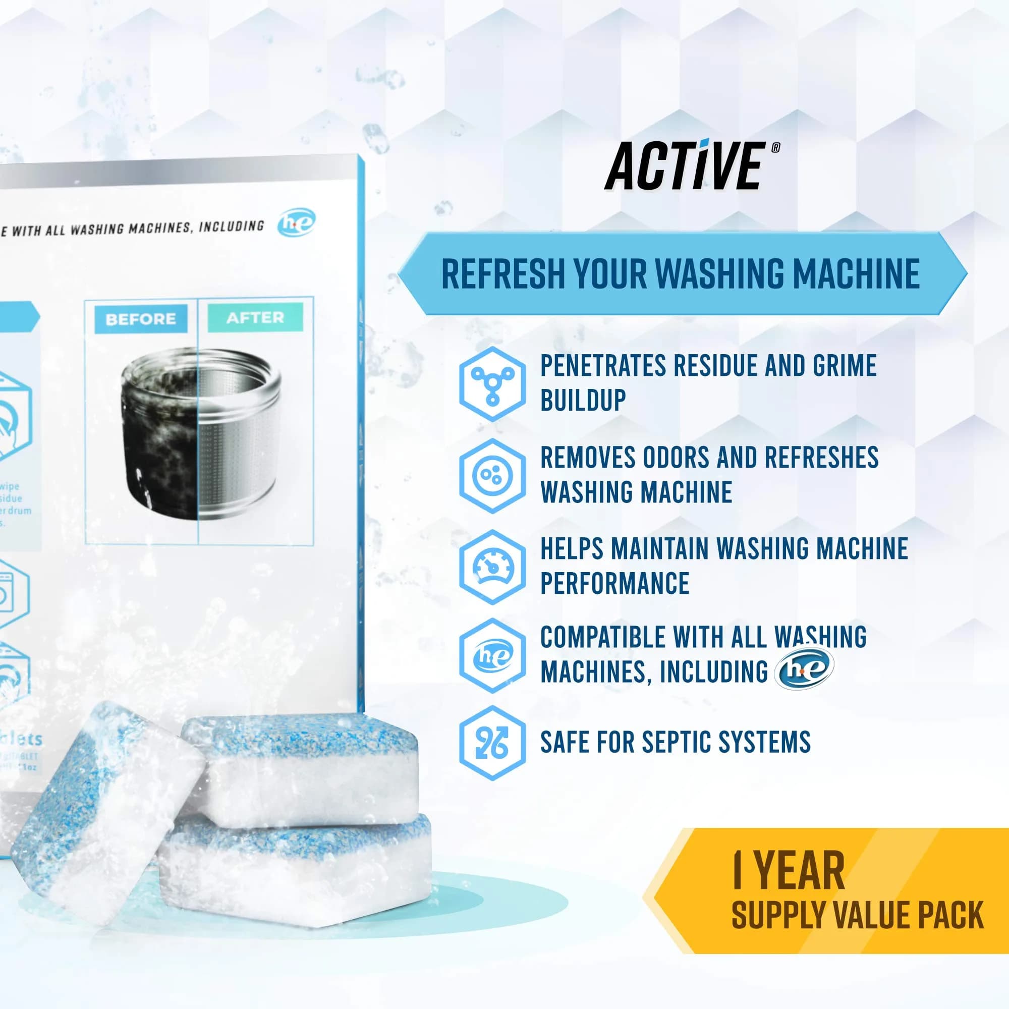 ACTIVE Appliance Cleaning Tablets 72 Count (2.5 oz) | Cleans Washers, Dishwashers, Disposals - view 2
