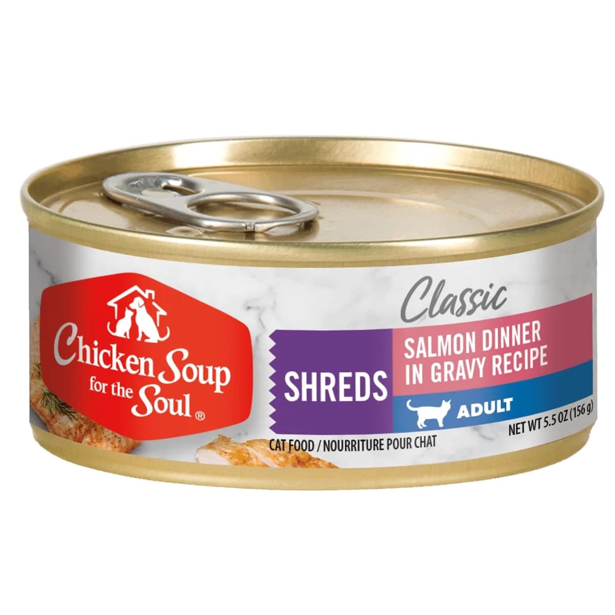 Chicken Soup for the Soul All Natural Premium Adult Wet Cat Food, Salmon Shreds, 5.5oz (Pack of 24) | Real Meat First Ingredient — Adult - Salmon Dinner