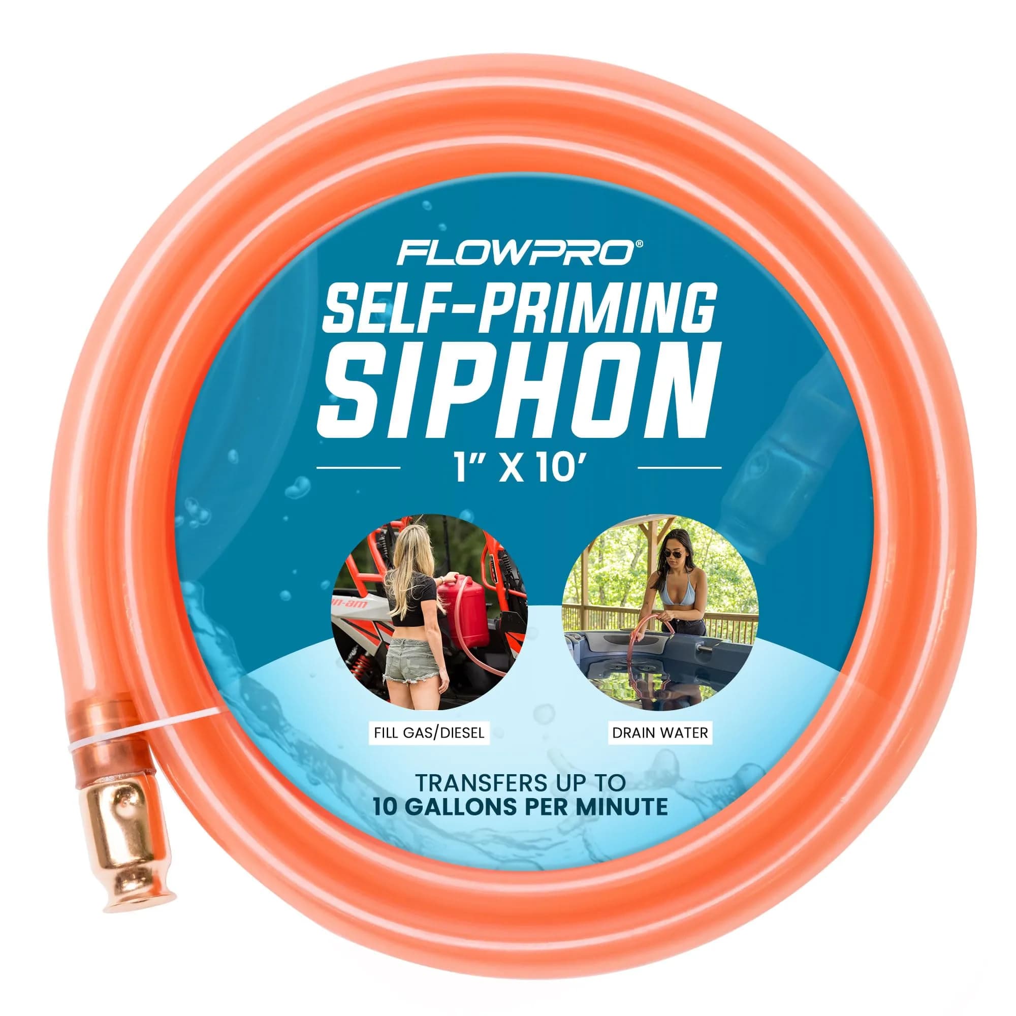 FlowPro Self-Priming Shaker Siphon Hose 1” x 10’ | Gas & Water Transfer Pump (100-120 chars)