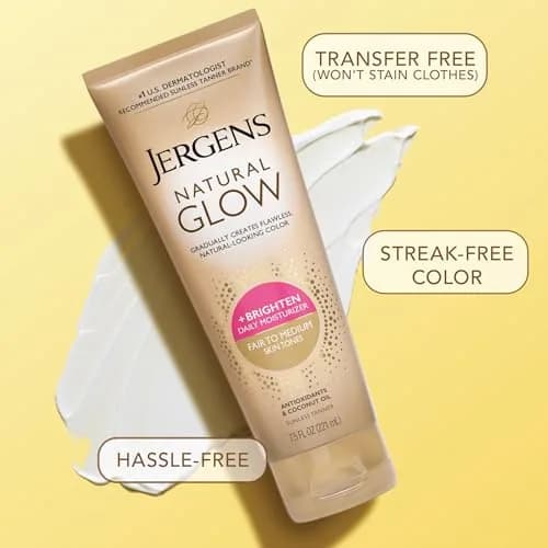 Jergens Natural Glow Self Tanner Body Lotion, Fair to Medium Skin Tone, 7.5 Oz (2x 15 Fl Oz) | Gradual Tan & Daily Moisturizer thumbnail 6