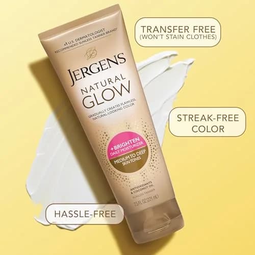 Jergens Natural Glow Self Tanner Body Lotion Medium to Deep Skin Tone 15 Fl Oz (7.5 Fl Oz Pack of 2) | Gradual Color Build thumbnail 6