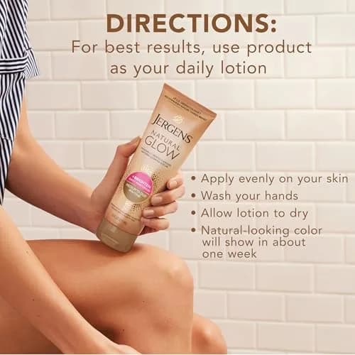 Jergens Natural Glow Self Tanner Body Lotion Medium to Deep Skin Tone 15 Fl Oz (7.5 Fl Oz Pack of 2) | Gradual Color Build thumbnail 7