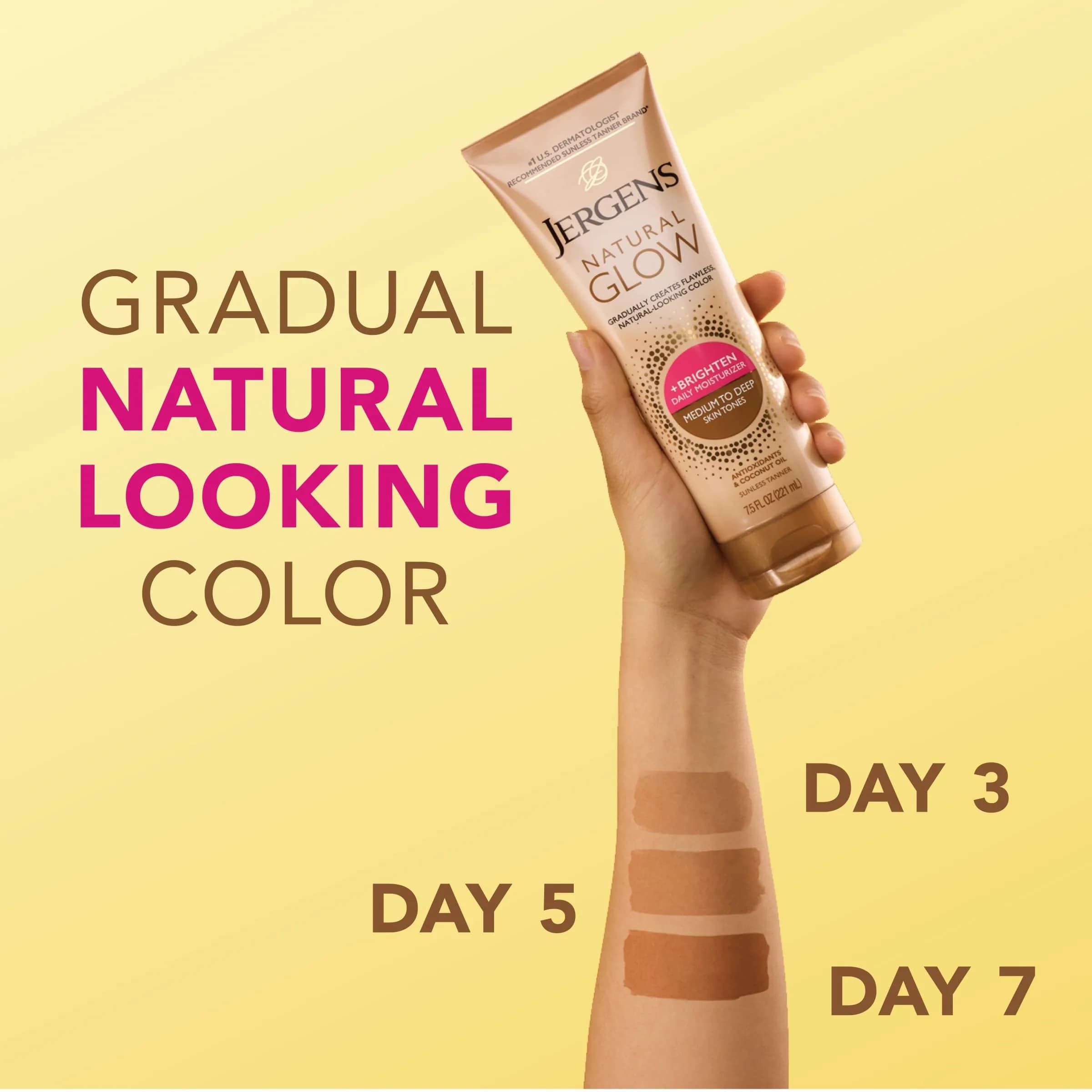 Jergens Natural Glow Self Tanner Body Lotion Medium to Deep Skin Tone 15 Fl Oz (7.5 Fl Oz Pack of 2) | Gradual Color Build - view 3