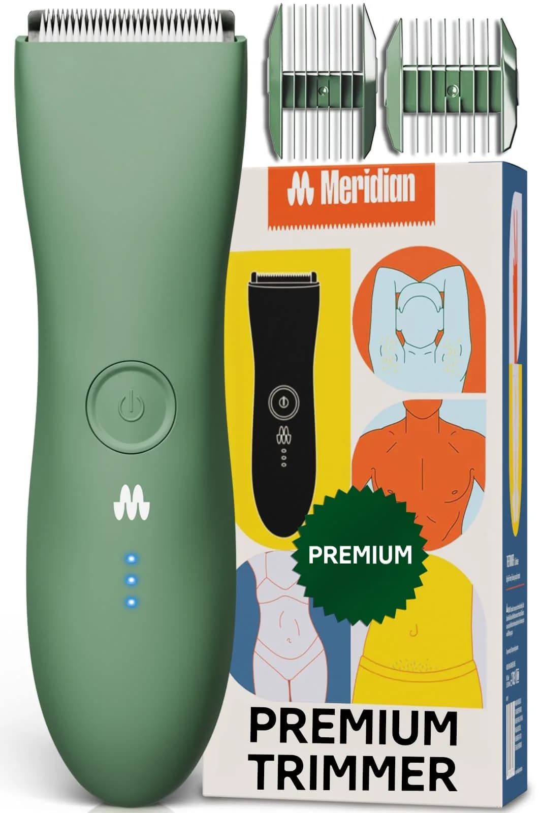 MERIDIAN The Trimmer Premium Body Hair Trimmer for Men & Women Sage | Rechargeable Waterproof Ceramic Blade