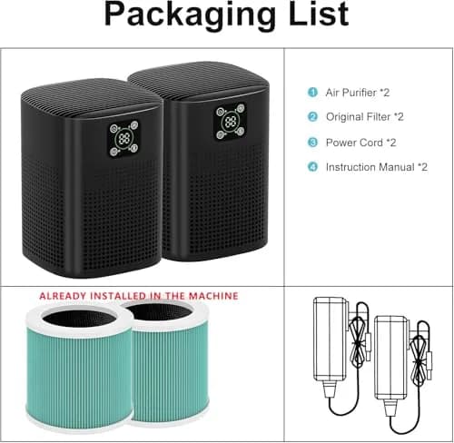 Honeyuan 2 Pack H13 HEPA Air Purifier with 360° Intake, 24dB Sleep Mode, 2190 sq ft Coverage | USA Import thumbnail 7