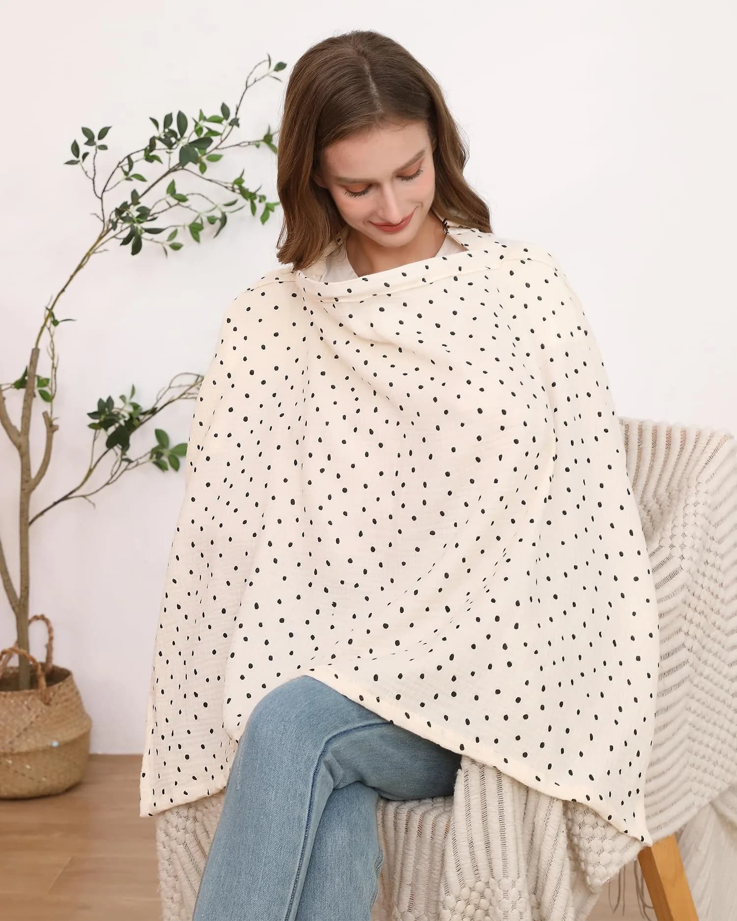 Zdolmy Whales Muslin Nursing Cover for Breastfeeding - 100cm x 70cm | Breathable 100% Cotton with Hoop - main product image