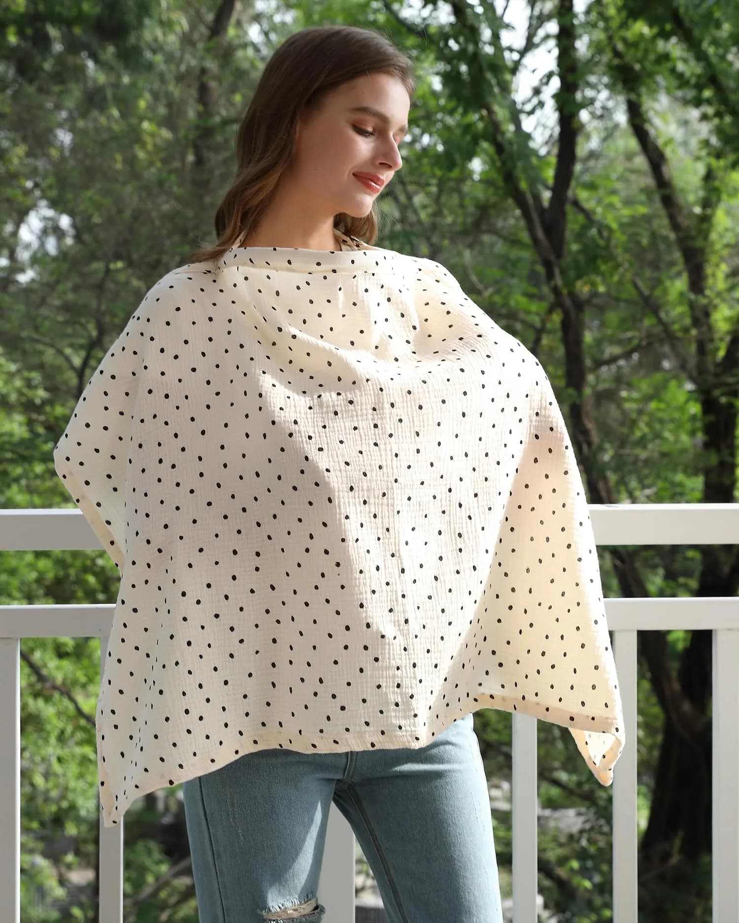 Zdolmy Whales Muslin Nursing Cover for Breastfeeding - 100cm x 70cm | Breathable 100% Cotton with Hoop - view 4
