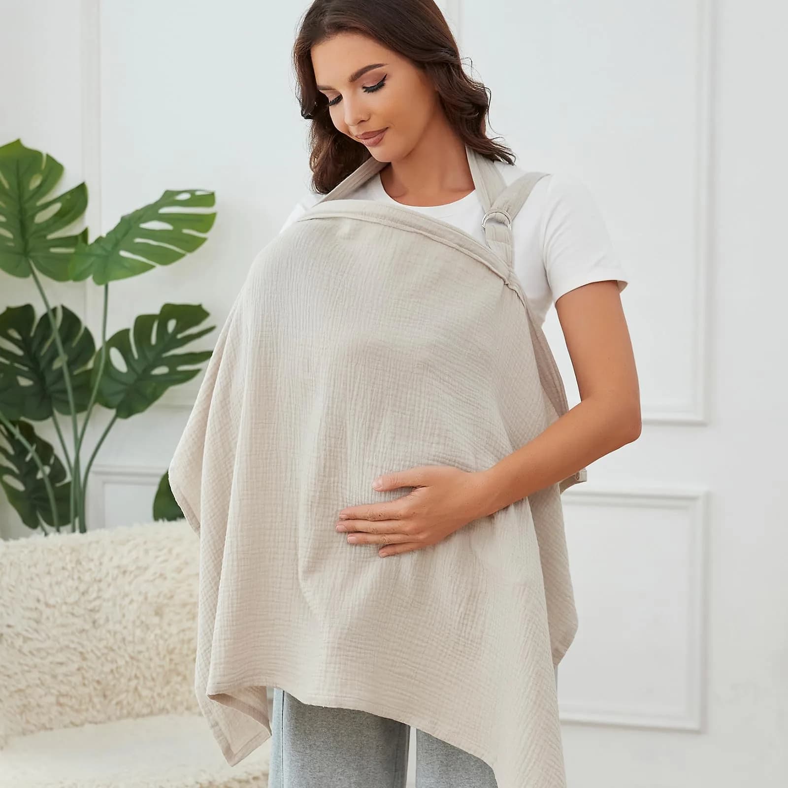 Zdolmy Muslin Nursing Cover for Breastfeeding 100cm x 70cm | Breathable 100% Cotton with Rigid Hoop — Gray