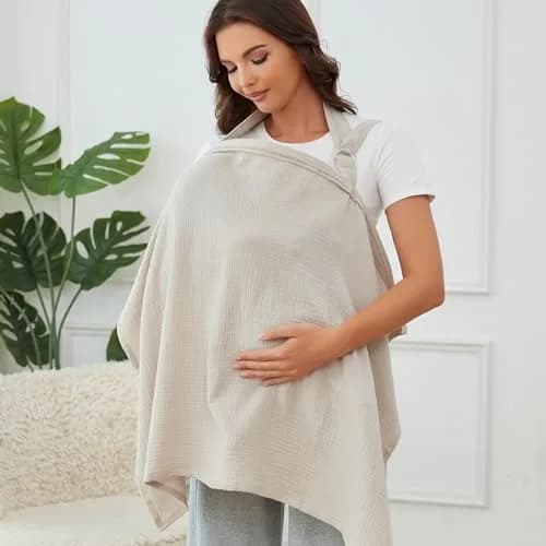 Zdolmy Muslin Nursing Cover for Breastfeeding 100cm x 70cm | Breathable 100% Cotton with Rigid Hoop thumbnail 1