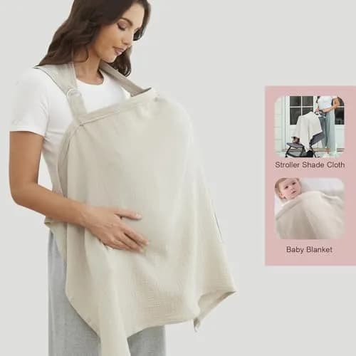 Zdolmy Muslin Nursing Cover for Breastfeeding 100cm x 70cm | Breathable 100% Cotton with Rigid Hoop thumbnail 7