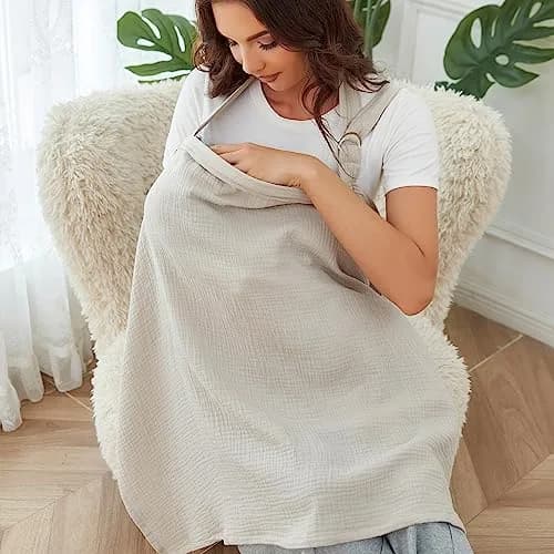 Zdolmy Muslin Nursing Cover for Breastfeeding 100cm x 70cm | Breathable 100% Cotton with Rigid Hoop thumbnail 3