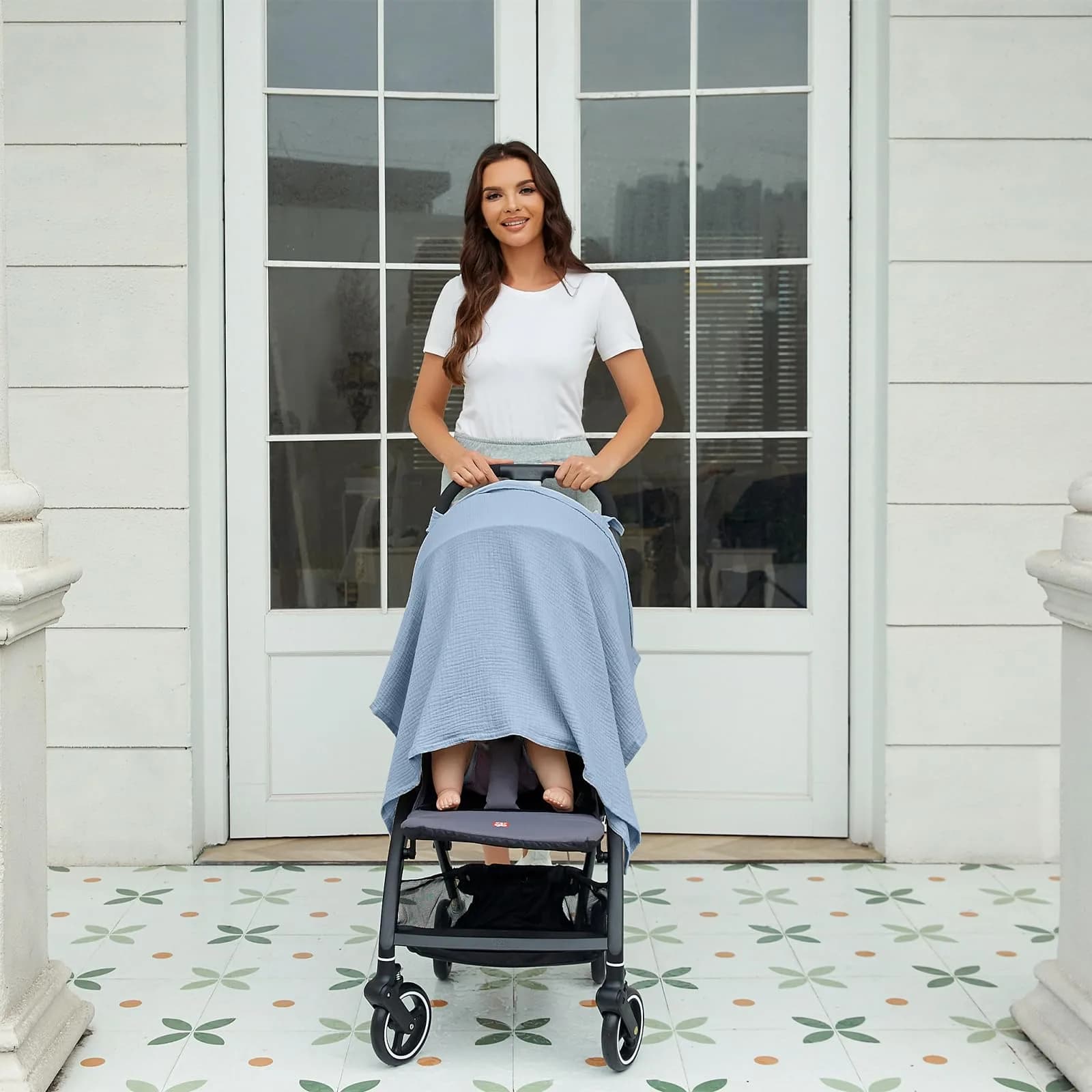 Zdolmy Muslin Nursing Cover for Breastfeeding, Breathable 100% Cotton Privacy Cover with Rigid Hoop, Light Blue (100 x 70 cm / 39.4 x 27.4 in) - view 7