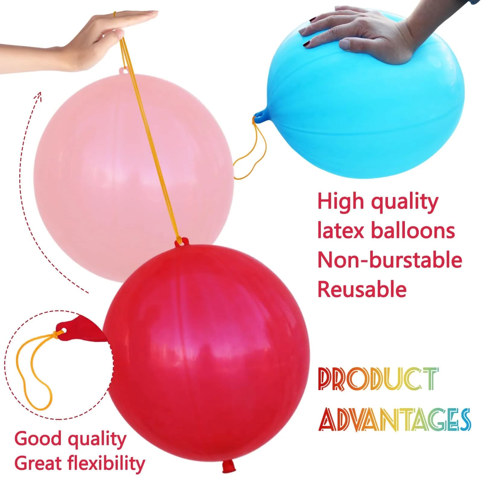 LEEZZIZZ 41Pcs Thickened Neon Punch Balloons with Rubber Band Handles - view 2