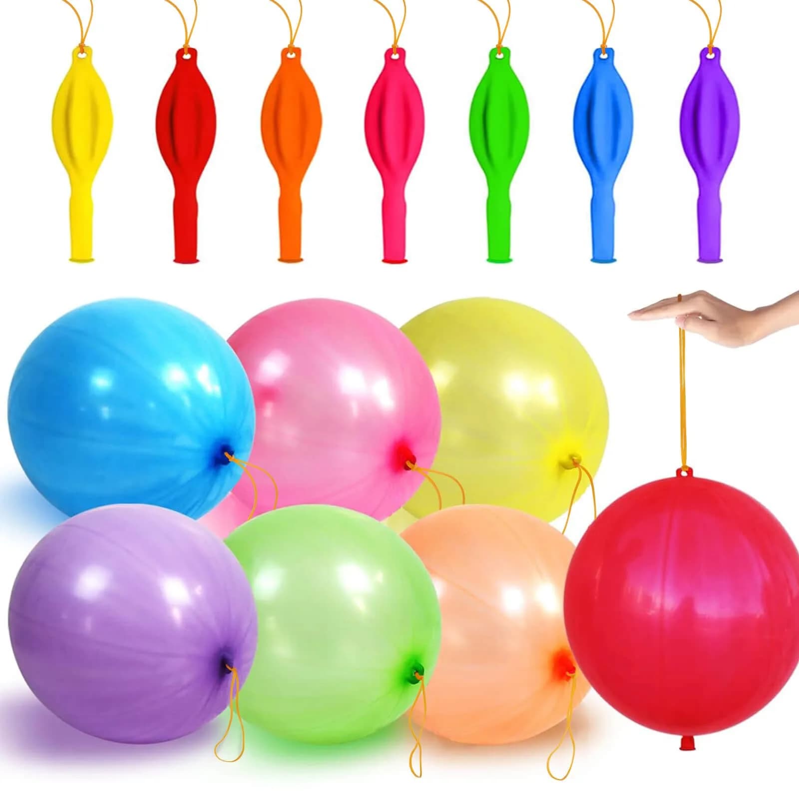 LEEZZIZZ 30Pcs Neon Punch Balloons with Rubber Band Handles, 18 inch (45.7 cm) | Fun Party Favors for Kids — 41pcs