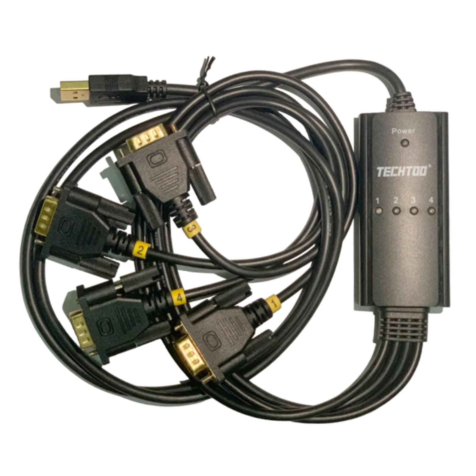TECHTOO 4-Port RS232 DB9 Serial Adapter Cable with Prolific Chip and Thumbscrews - main product image