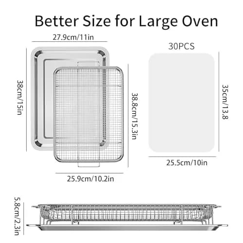 OPENICE Oven Air Fryer Basket and Tray Set 39.9cm x 29.5cm (15.7" x 11.6") | Stainless Steel Non-Stick Crisper Cooker thumbnail 2
