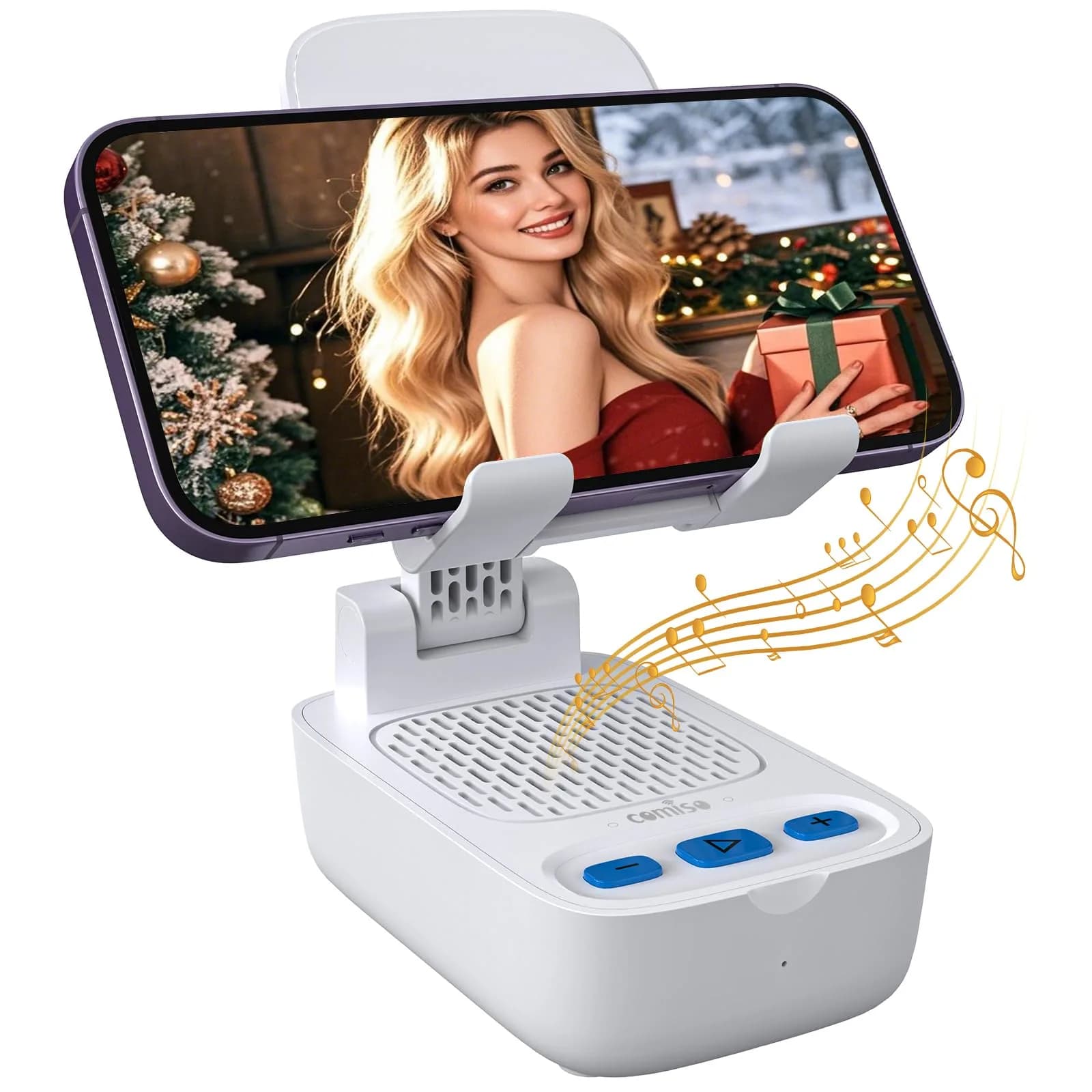 comiso Portable Bluetooth Speaker with Phone Stand, HD Stereo, Adjustable, White | 5W HD Surround Sound Speaker — White