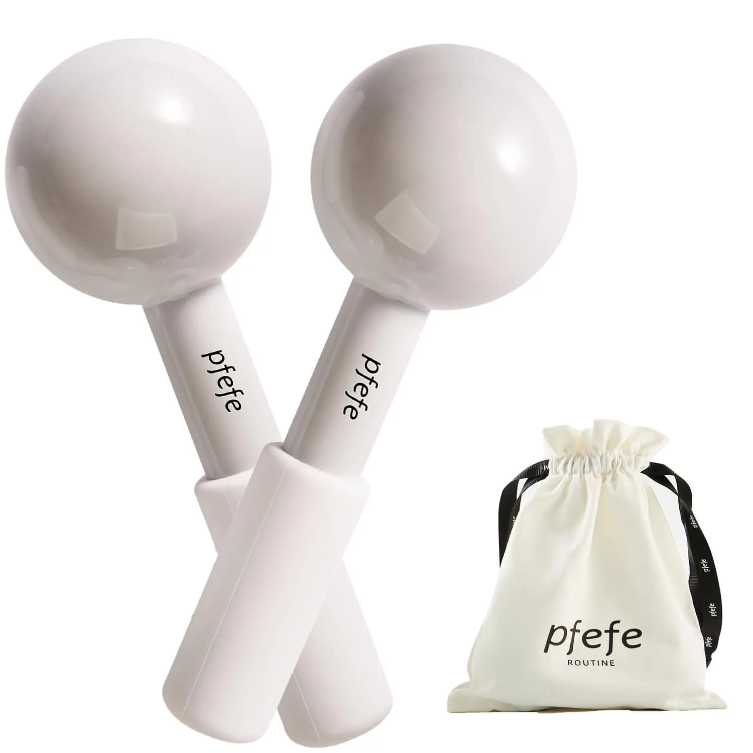 pfefe Stainless Steel Ice Globes for Face & Eyes, 2-Pack | Cools Skin, Reduces Puffiness & Wrinkles — White Gloss