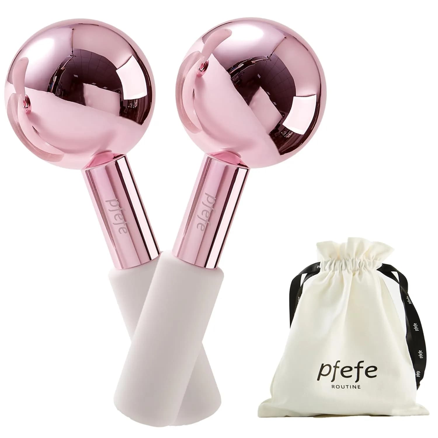 pfefe Ice Globes for Face & Eyes, Stainless Steel Cooling Roller with Rubber Holders & Bag | 2-Pack, Frozenberry Pink — Frozenberry Pink