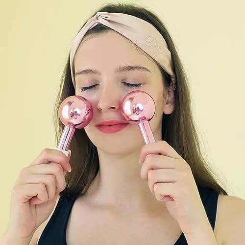 pfefe Ice Globes for Face & Eyes, Stainless Steel Cooling Roller with Rubber Holders & Bag | 2-Pack, Frozenberry Pink thumbnail 5