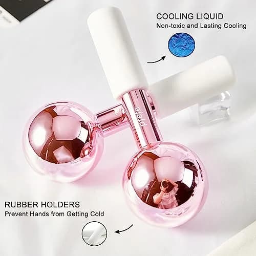 pfefe Ice Globes for Face & Eyes, Stainless Steel Cooling Roller with Rubber Holders & Bag | 2-Pack, Frozenberry Pink thumbnail 3