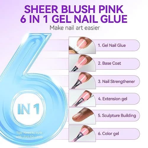 gelike ec Jelly Nail Glue Gel: Sheer Blush Pink Rubber Base for Natural Nails, 8ml (0.27 Fl Oz) | 6-in-1 Builder & Base Coat thumbnail 5