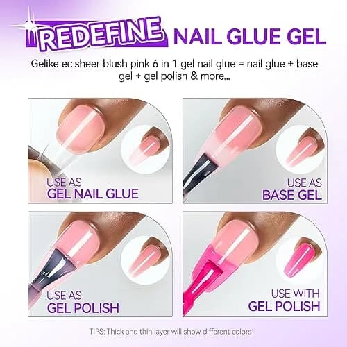 gelike ec Jelly Nail Glue Gel: Sheer Blush Pink Rubber Base for Natural Nails, 8ml (0.27 Fl Oz) | 6-in-1 Builder & Base Coat thumbnail 2
