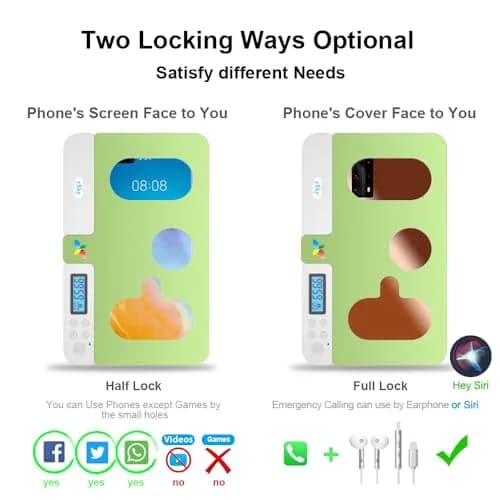 ySky Portable Phone Lock Box with Timer Green | Internal Size 18.3 x 8.7 x 1.5cm (7.2 x 3.4 x 0.59inch) thumbnail 2