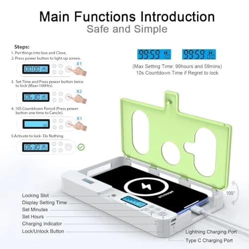 ySky Portable Phone Lock Box with Timer Green | Internal Size 18.3 x 8.7 x 1.5cm (7.2 x 3.4 x 0.59inch) thumbnail 3